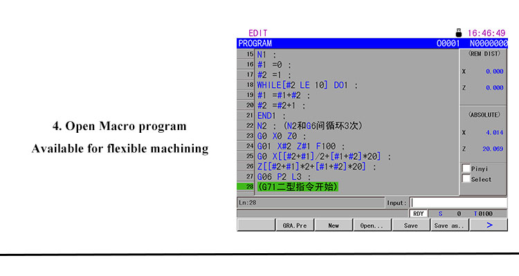 Open macro programming for flexible part programs